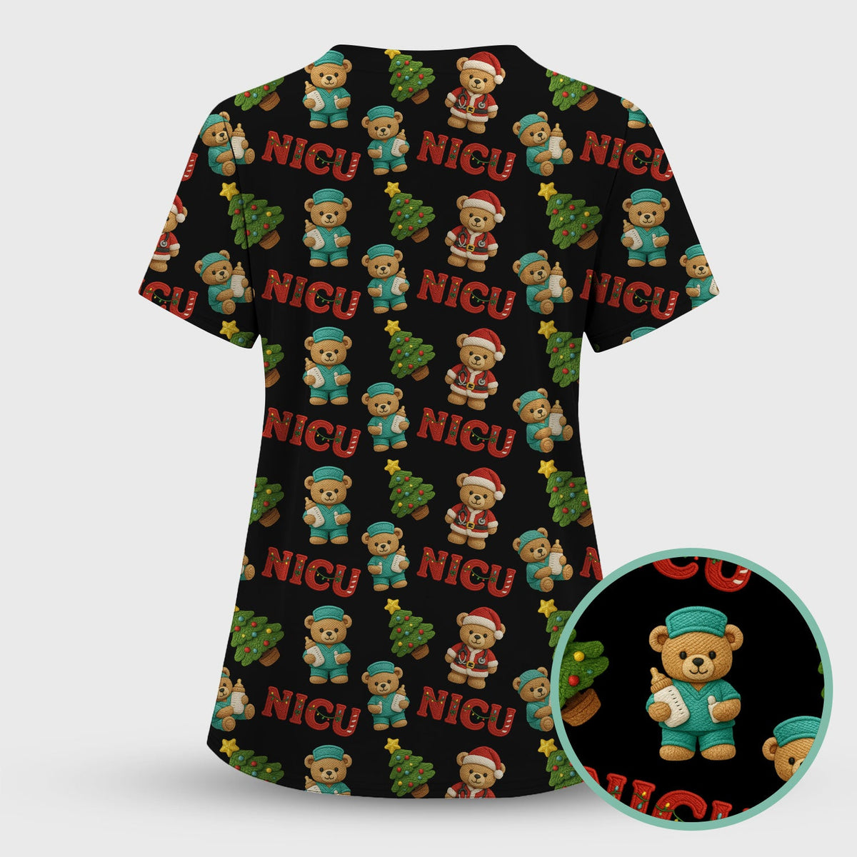 NICU Nurse Teddy Bear Scrub Top - Christmas Gift