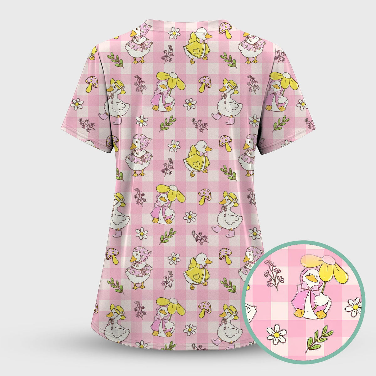 Duck Outfit Gingham Nurse Scrub Top