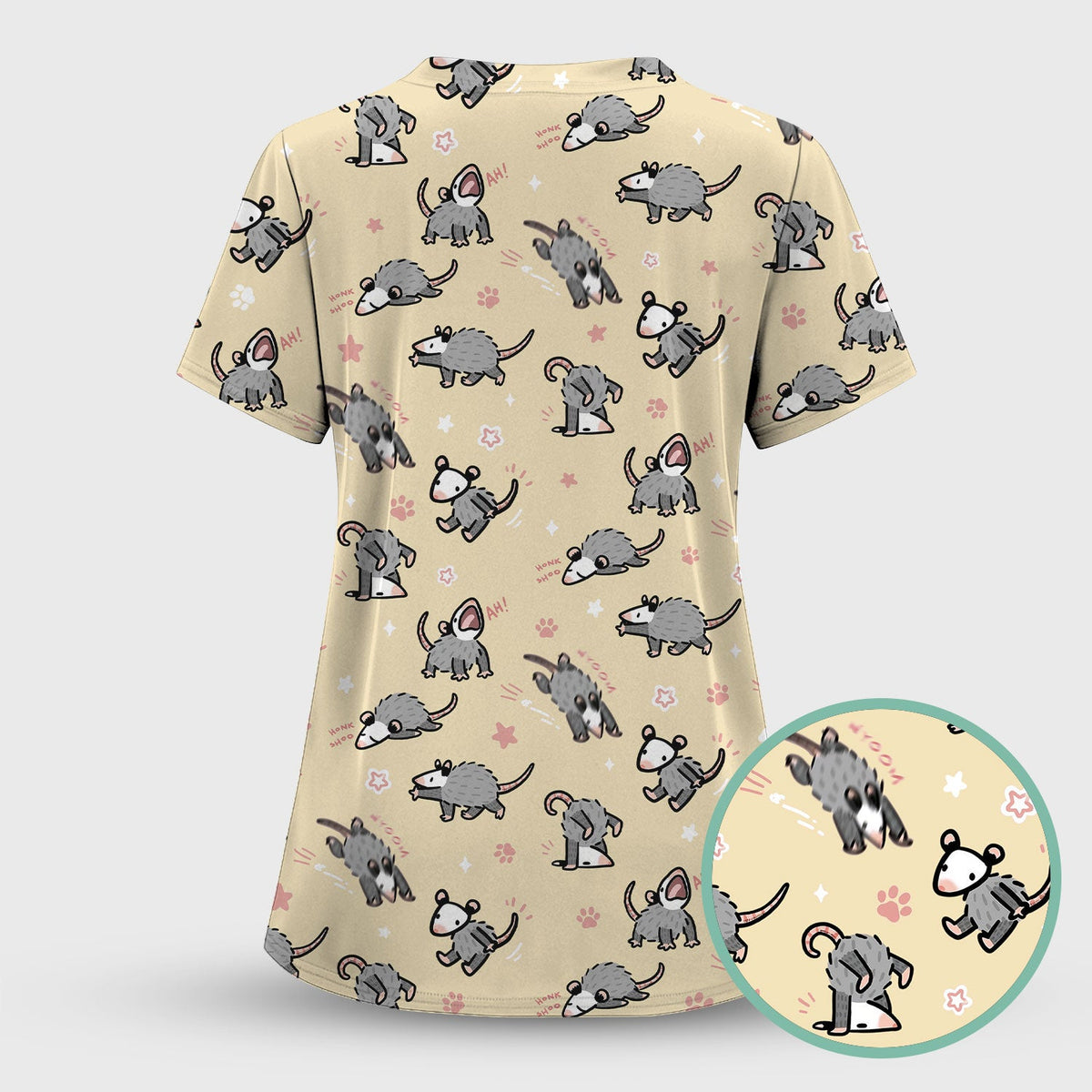Cartoon Opossum Nurse Scrub Top