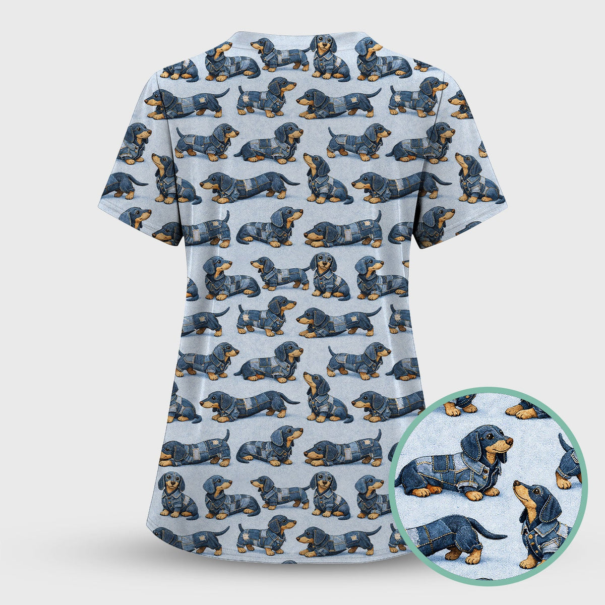 Denim Dachshund Nurse Scrub Set