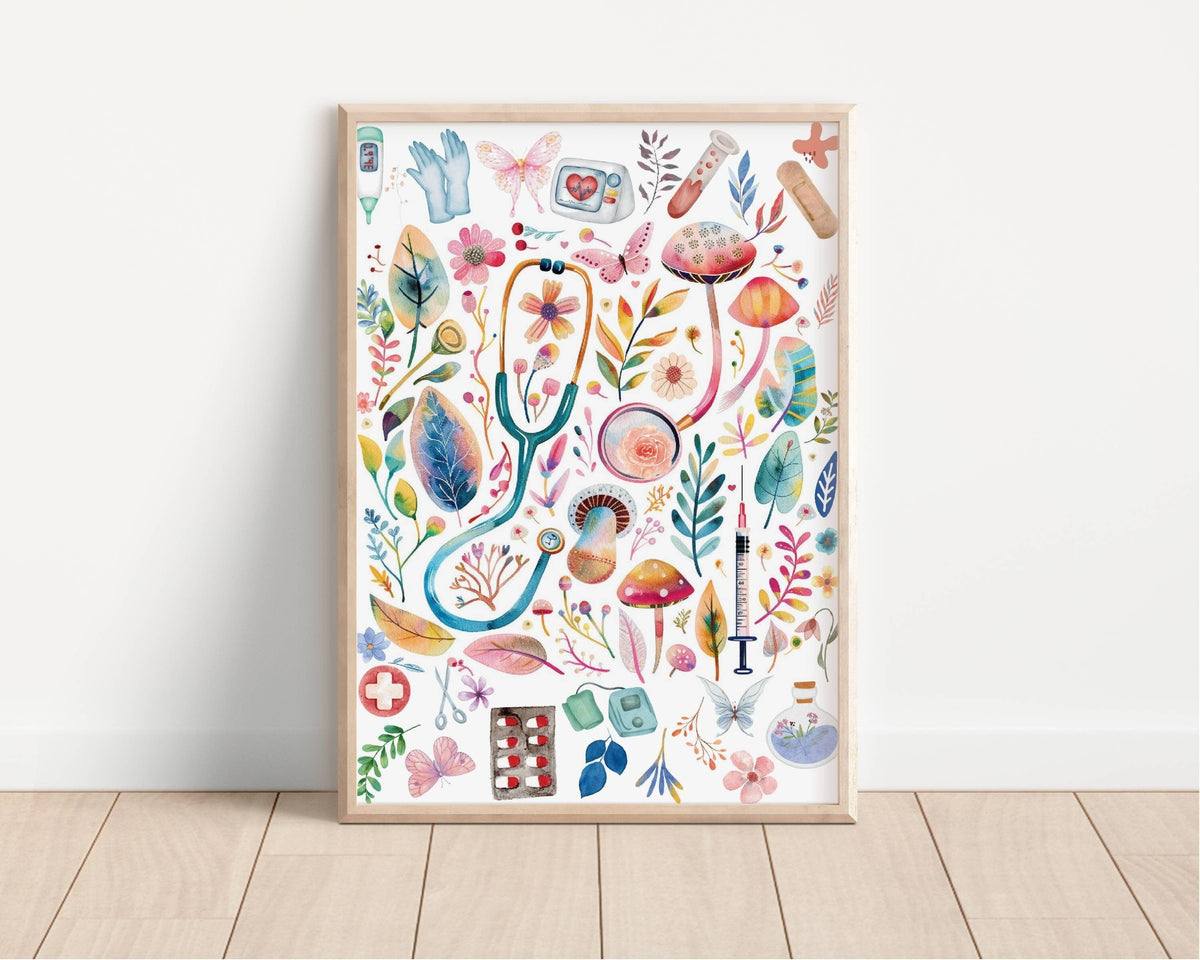 Watercolor Nurse Tools Garden Canvas