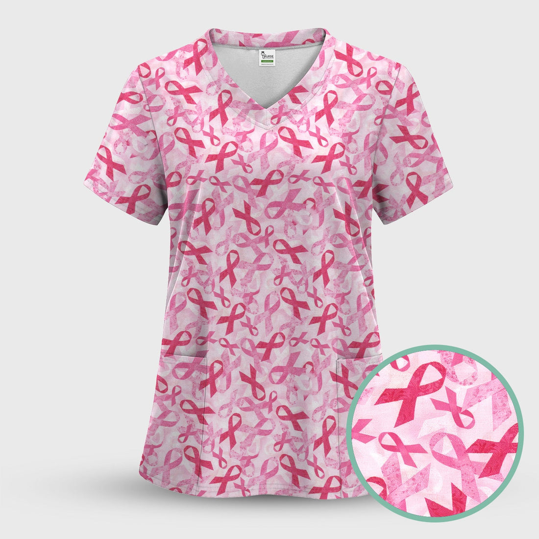 Breast Cancer Pink Ribbon All Over Print Nurse Scrub Top