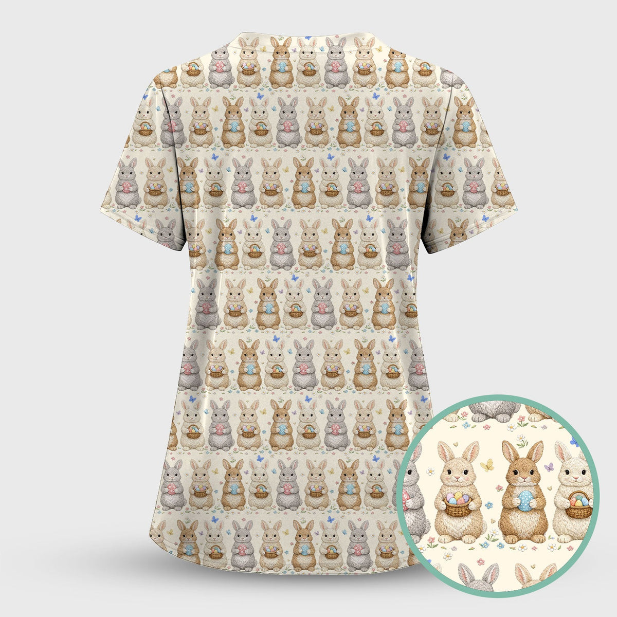 Bunny Basket Pastel Nurse Scrub Set - Easter Gift