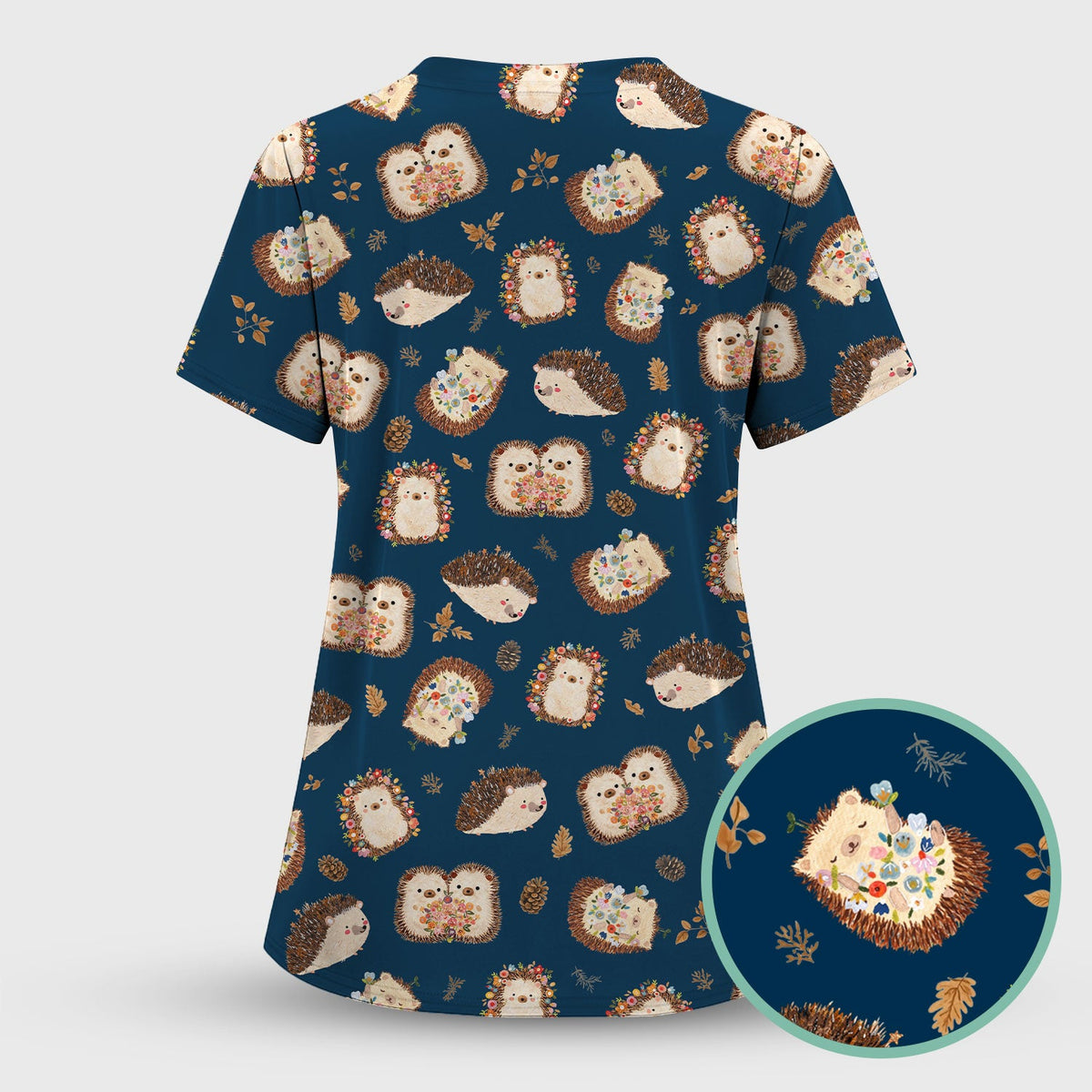 Hedgehog Floral Nurse Scrub Top