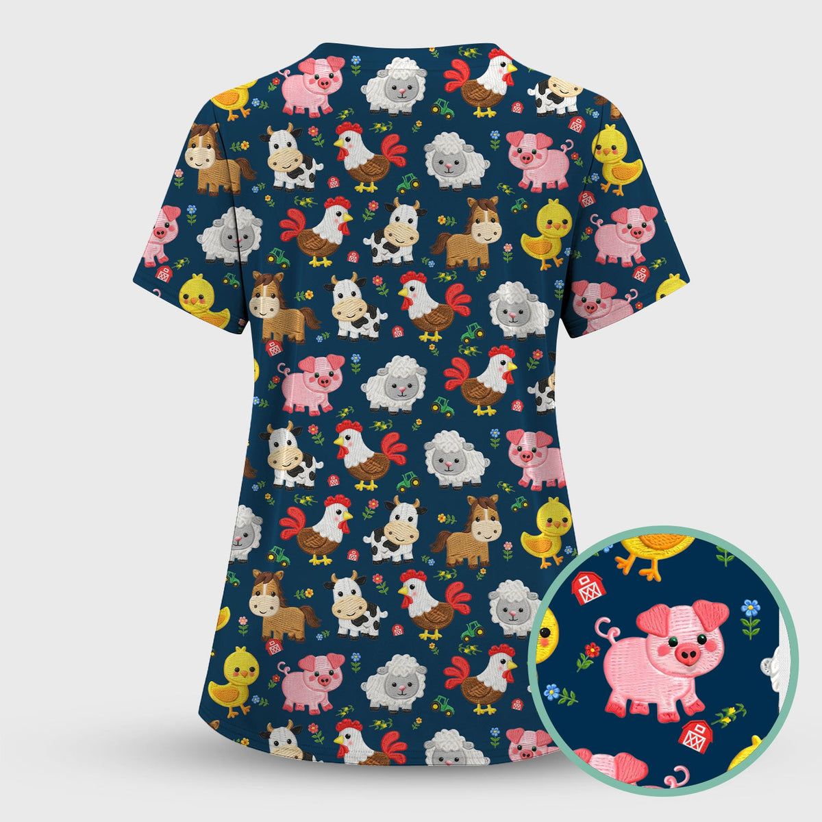 Cartoon Farm Animal Nurse Scrub Set