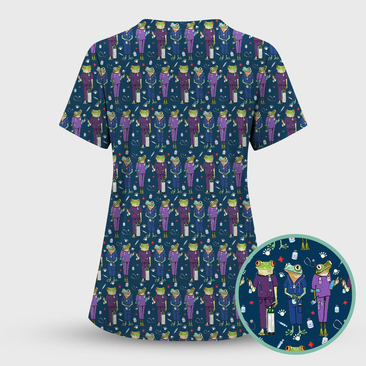 Frog Print Nurse Scrub Top