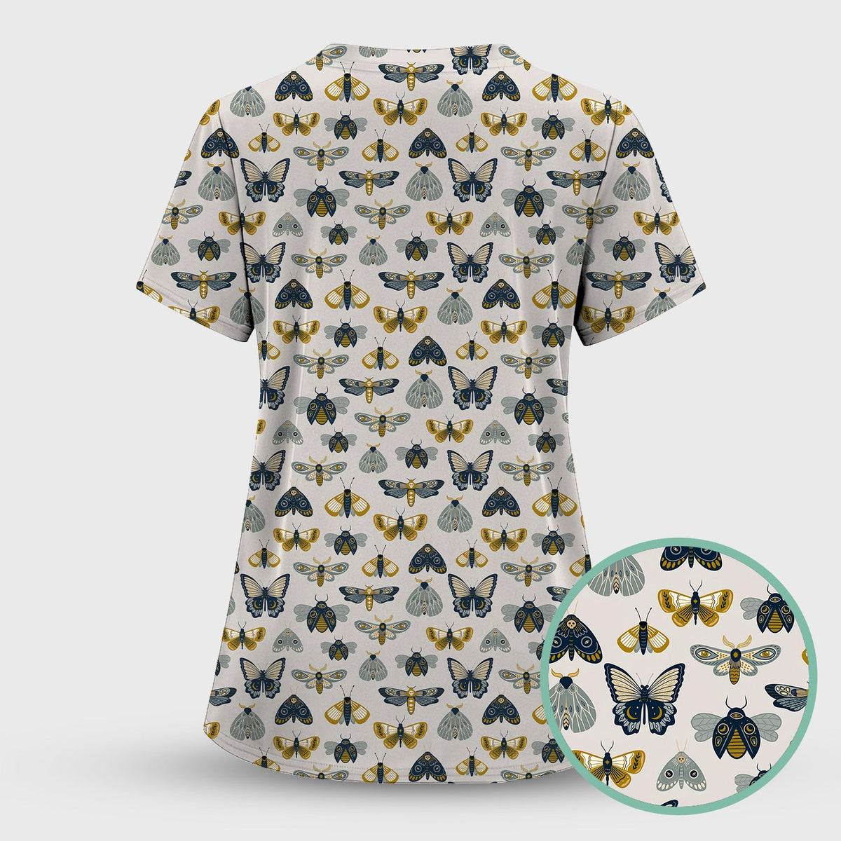 Vintage Butterfly Moth Insect Nurse Scrub Top