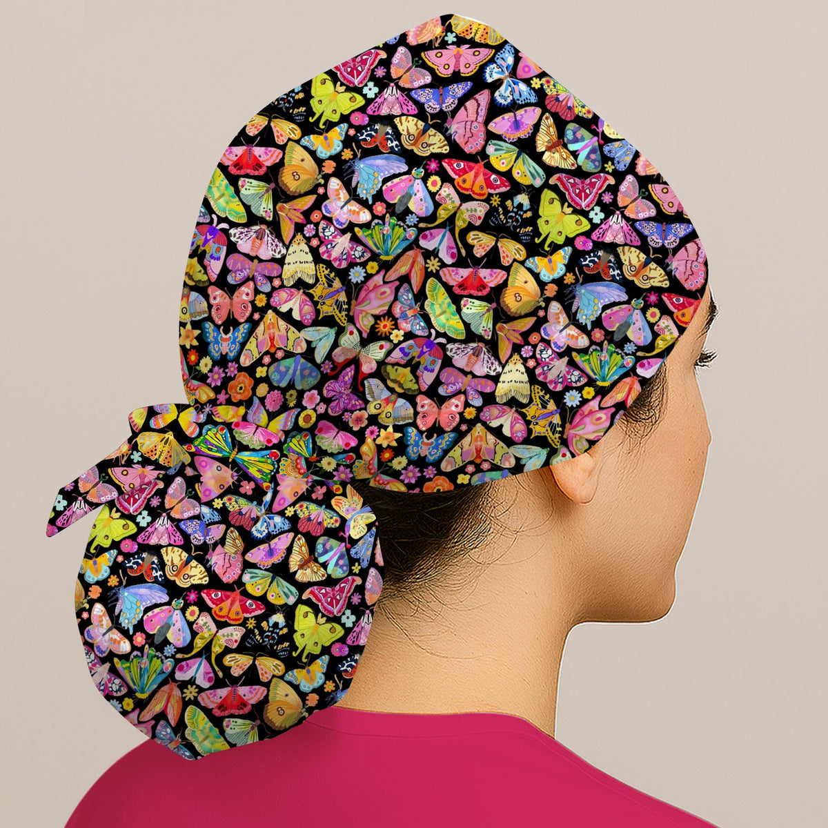 Cute Bright Butterfly Moth Floral Scrub Cap