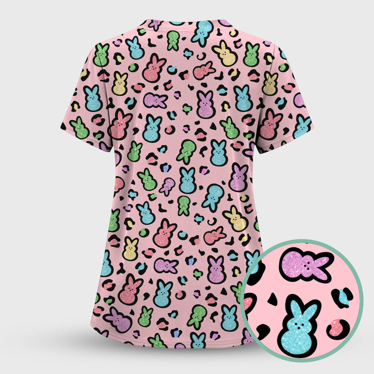 Pastel Bunny Nurse Scrub Top