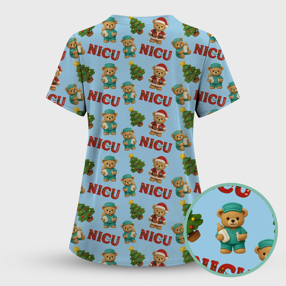 NICU Nurse Teddy Bear Scrub Top - Christmas Gift