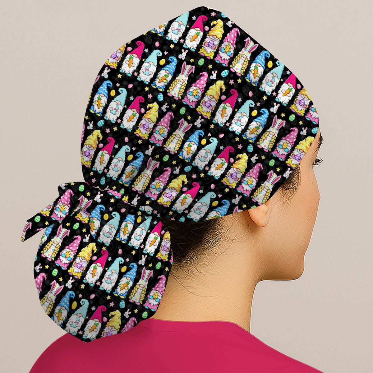 Colorful Easter Gnome Bunny Eggs Scrub Cap