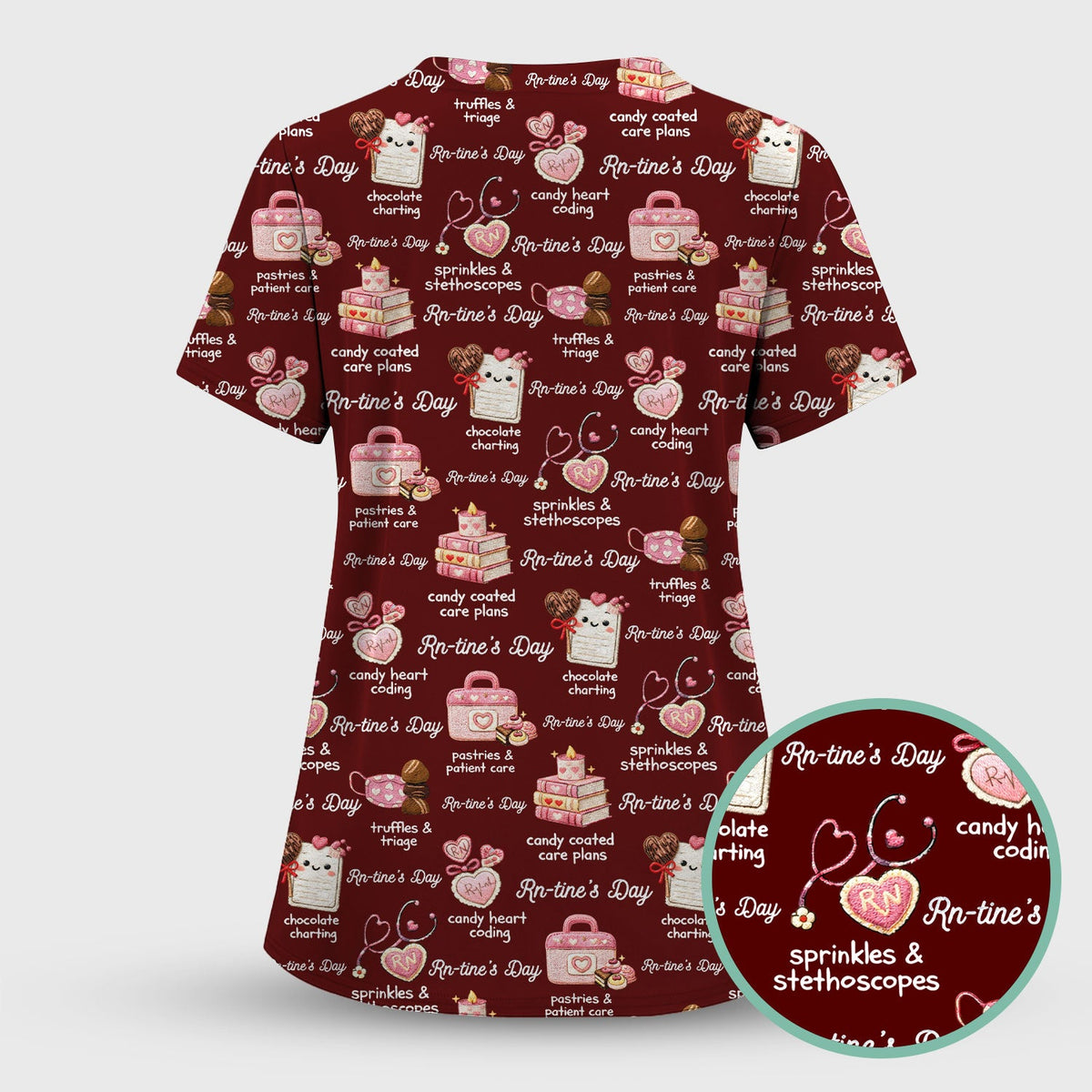 RN Sweets Valentine Stethoscope Nurse Scrub Top