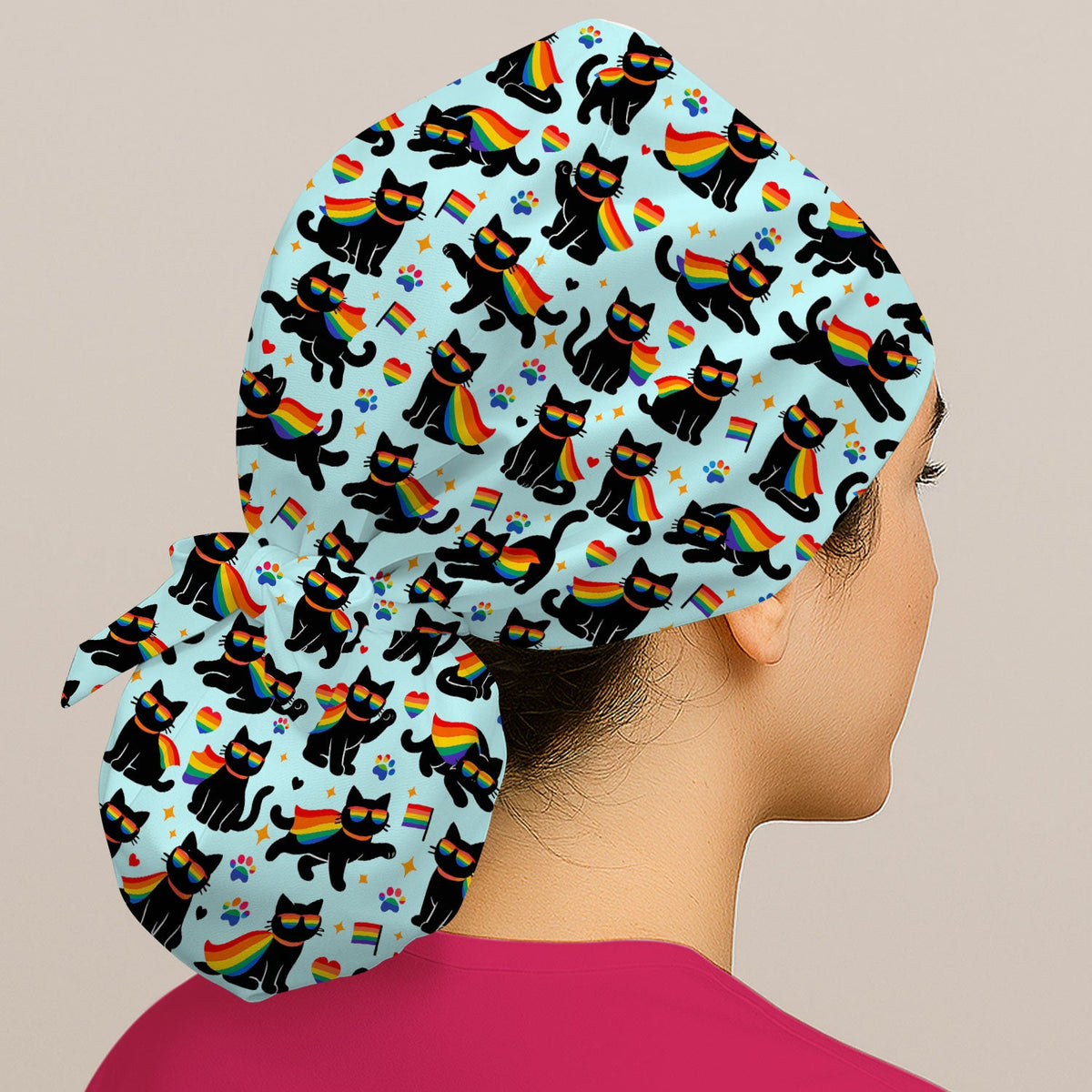 Rainbow Black Cat Pride Scrub Cap