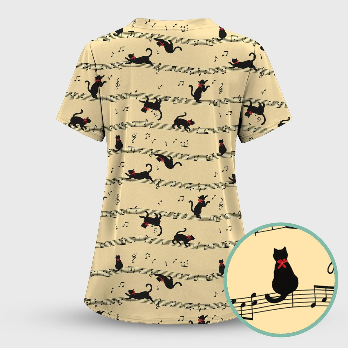 Dancing Black Cat Music Nurse Scrub Top
