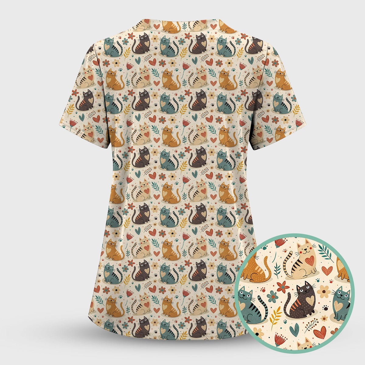 Kitty Floral Nurse Scrub Set