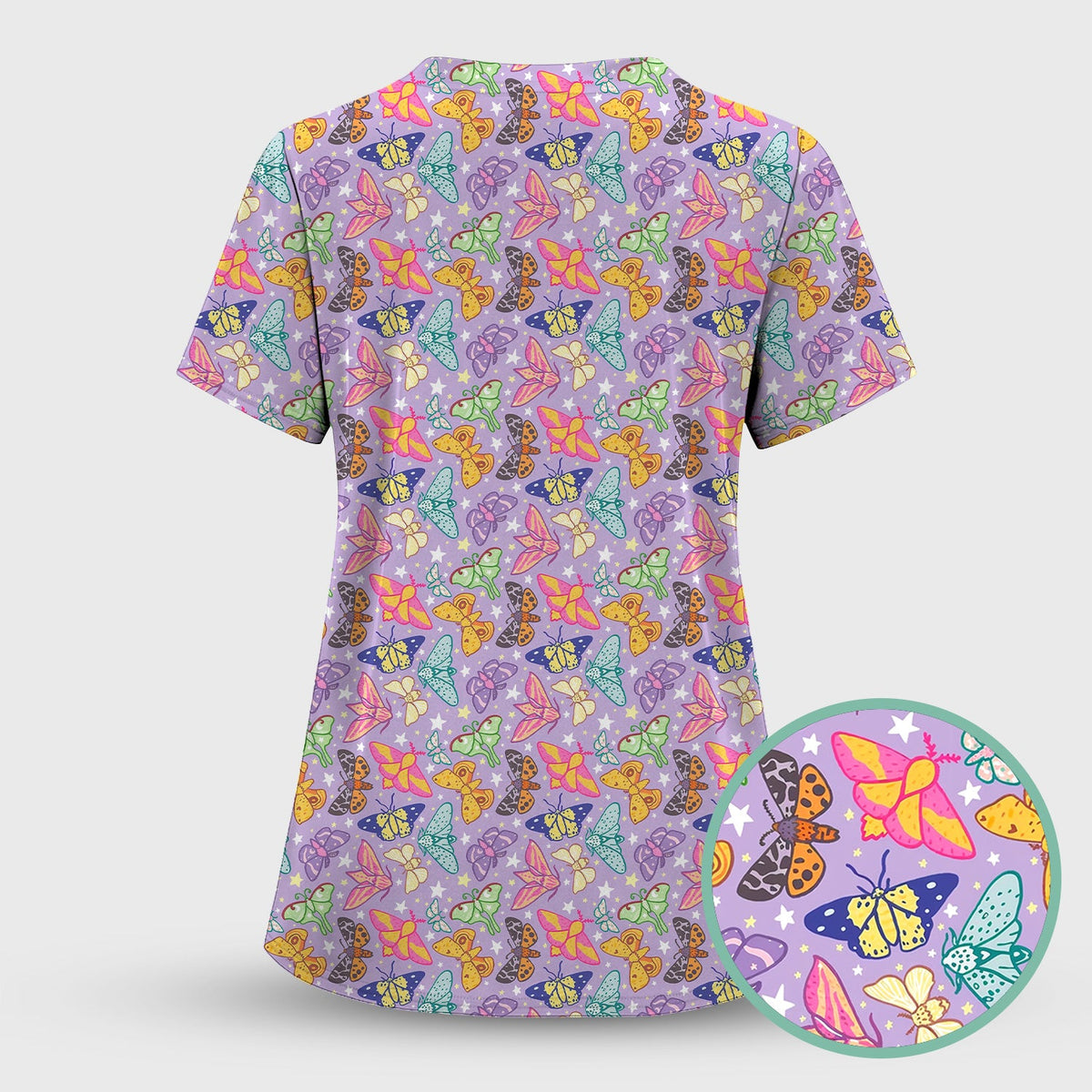 Colorful Butterfly Moth Garden Nurse Scrub Top