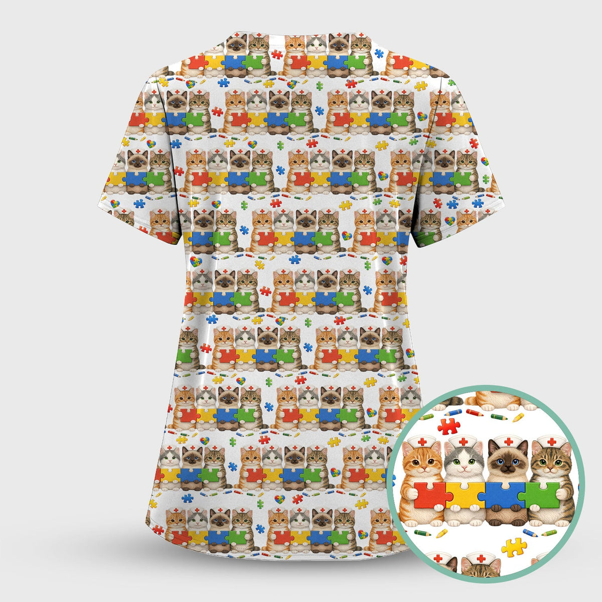 Autism Awareness Cat Nurse Scrub Set