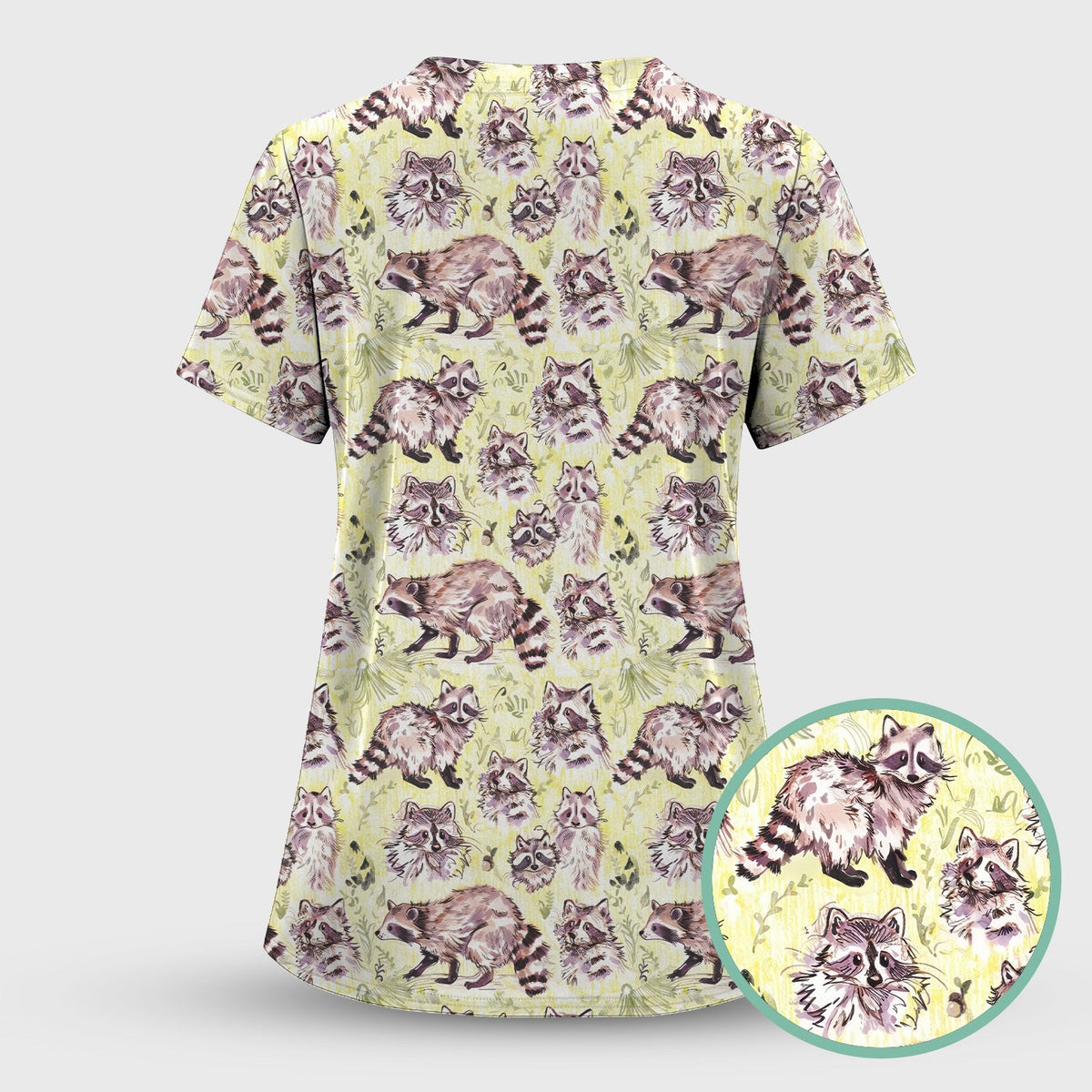 Woodland Raccoon Forest Nurse Scrub Top