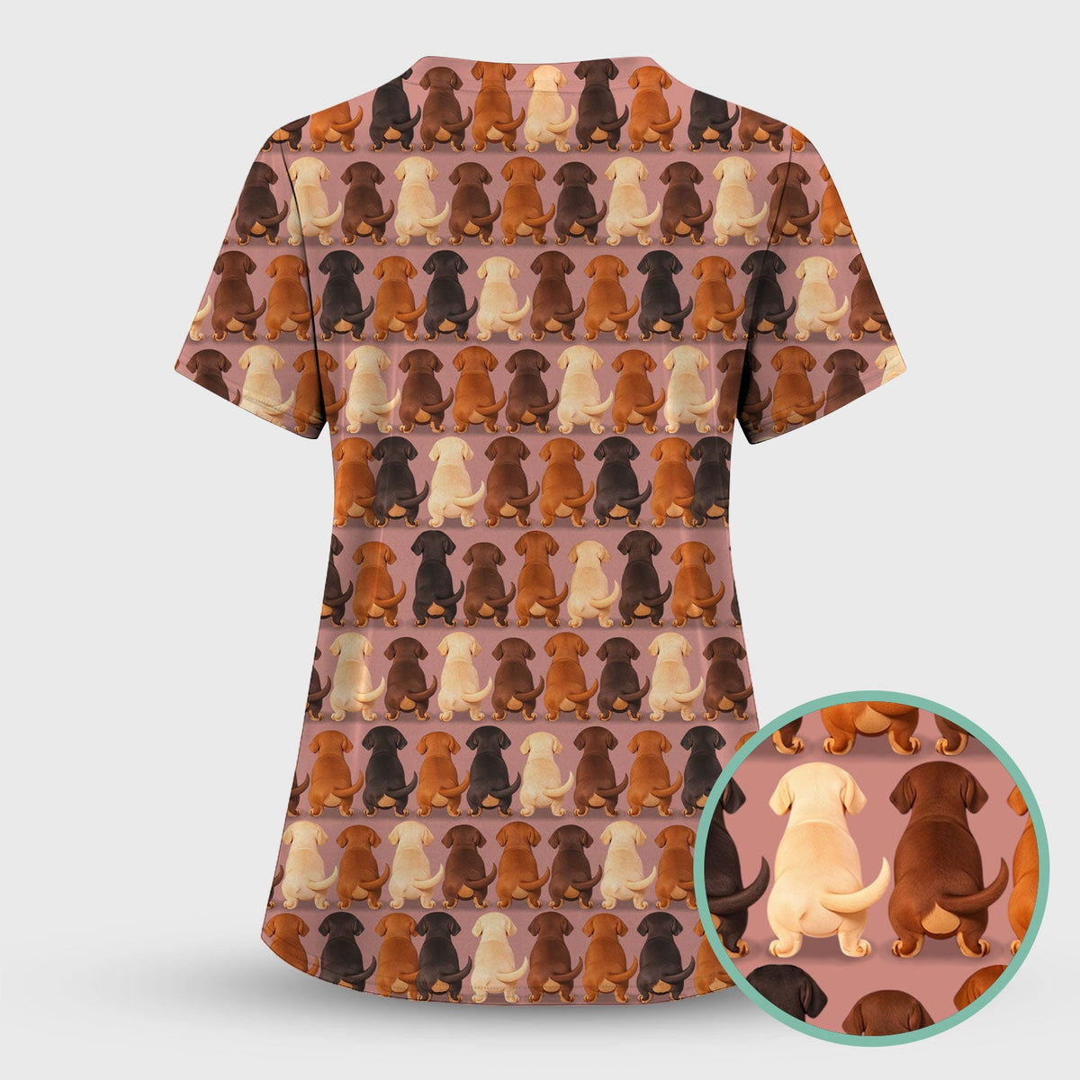 Scrub Set: Cute Dachshund Butt Pattern All Over Print Scrubs Set, Breathable Med Uniform