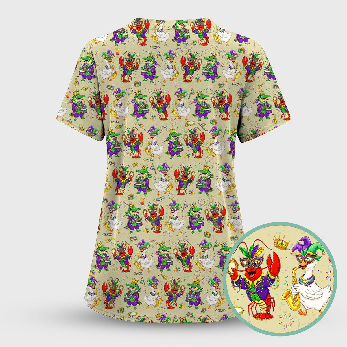 Crawfish Duck Mardi Gras Nurse Scrub Top