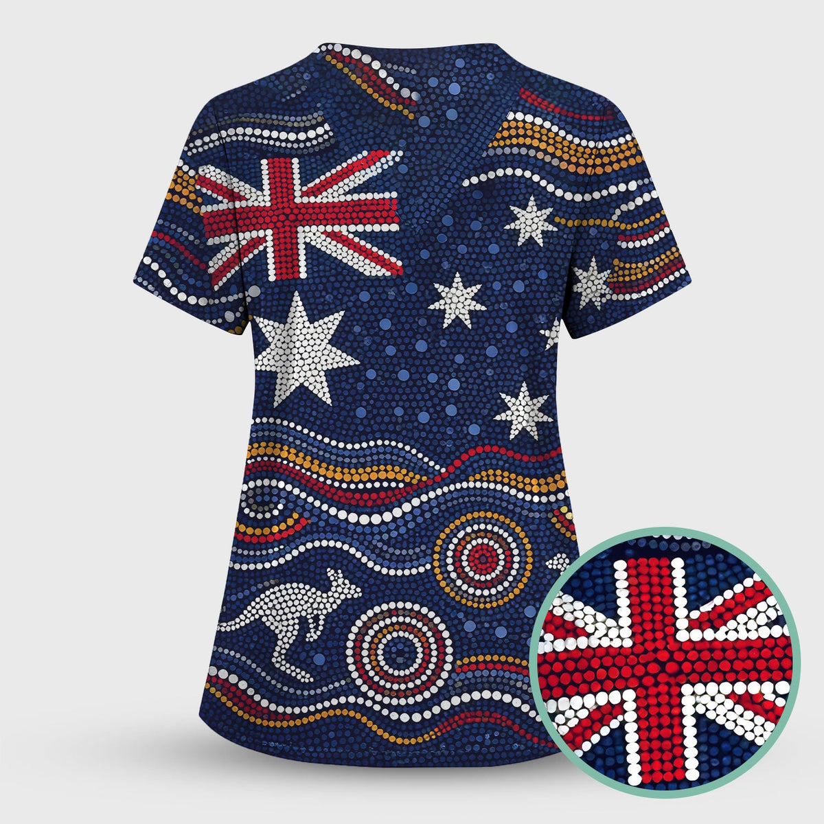Australian Aboriginal Art Pattern Nurse Scrub Set, Kangaroo Dot Nurses Shirt For Women, Breathable Fabrics Nursing Uniform