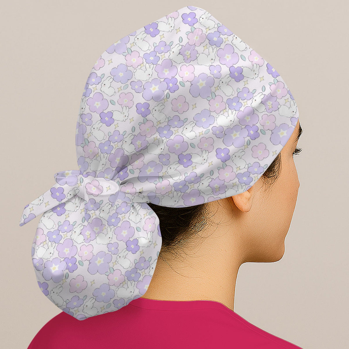 Bunny Floral Pastel Scrub Cap