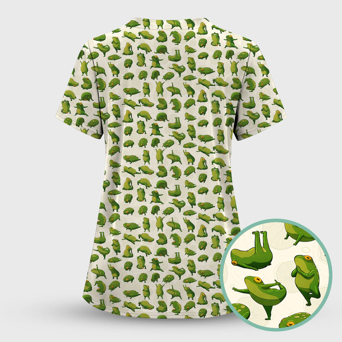 Cute Frog Cartoon Pattern Scrub Set, Breathable Med Uniform
