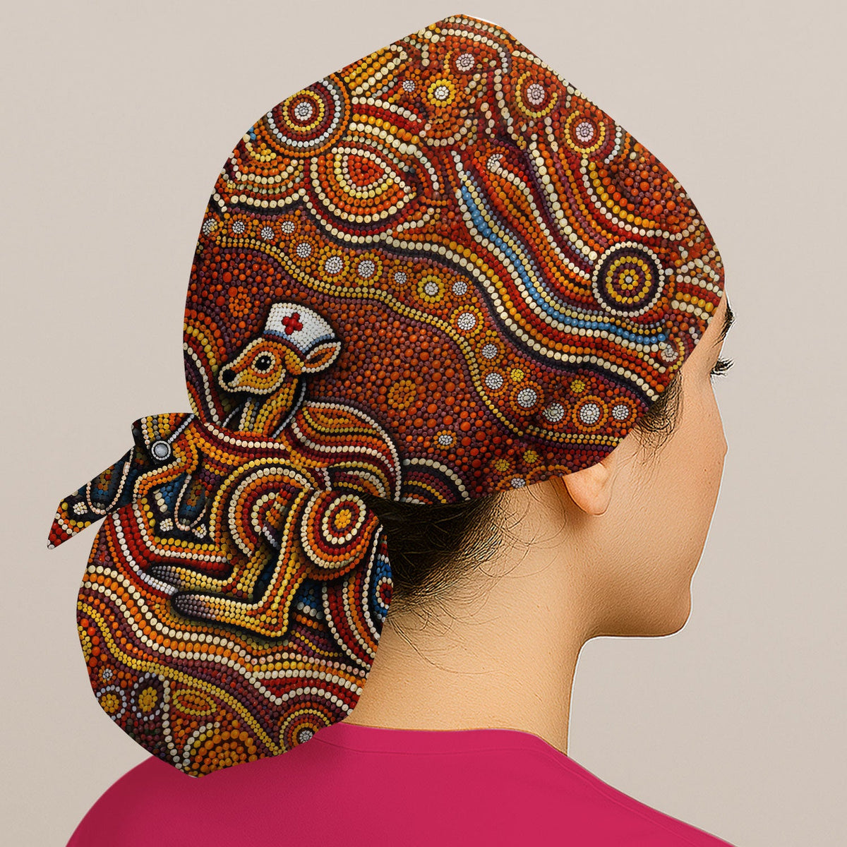 Australian Aboriginal Kangaroo Dot Art Medical Scrub Cap