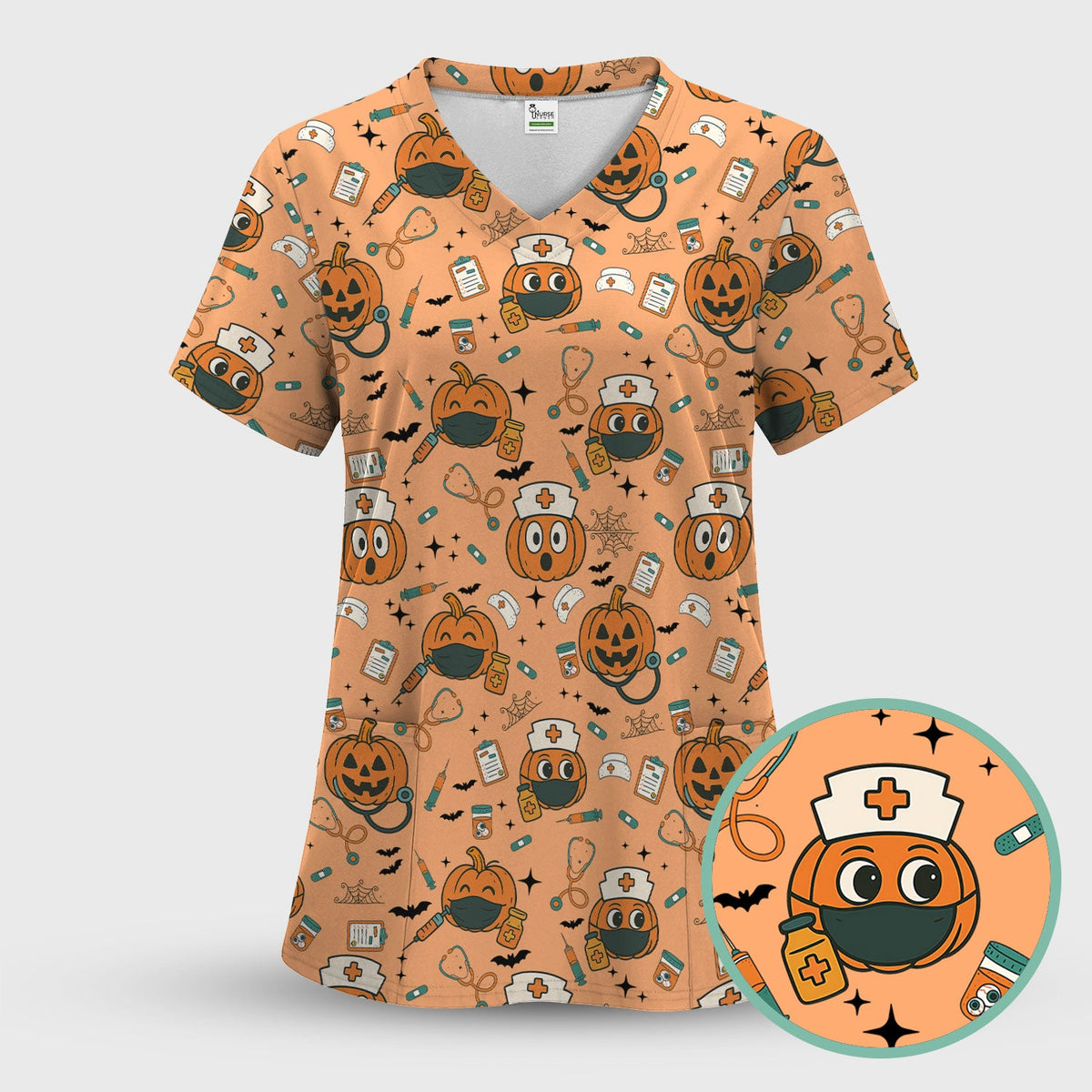 Spooky Holiday Nurse Scrub Top - Halloween Gift