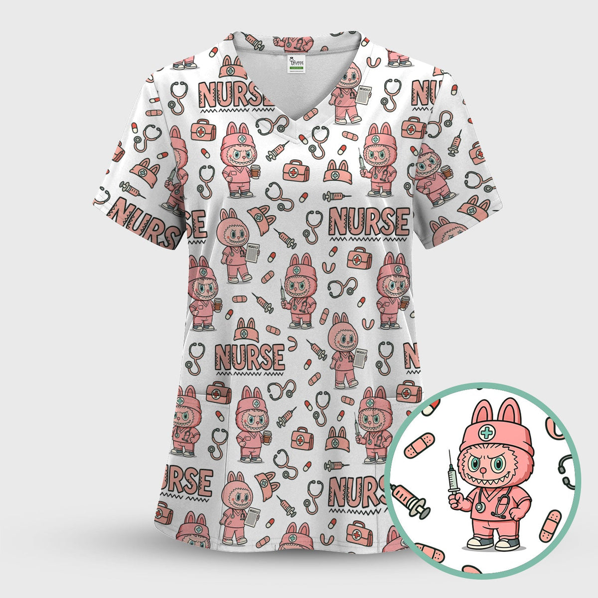Bunny Cartoon Nurse Scrub Top