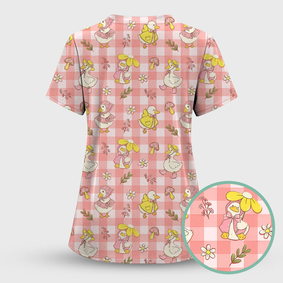 Duck Outfit Gingham Nurse Scrub Top