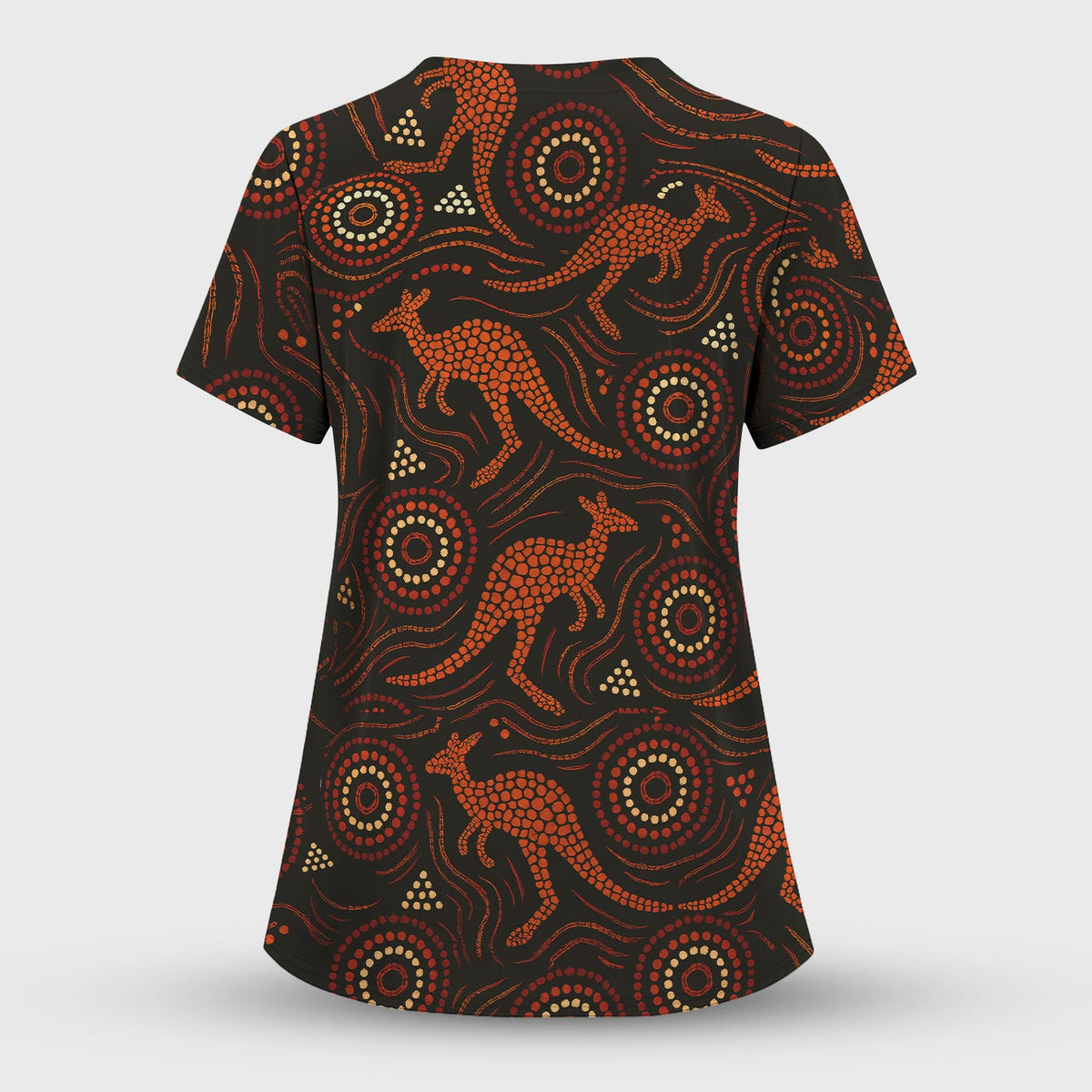 Australian Indigenous Medical Pattern Shirt, Aboriginal Dot Art Kangaroo Nurse Scrub Set,  Breathable Fabrics Nursing Uniform