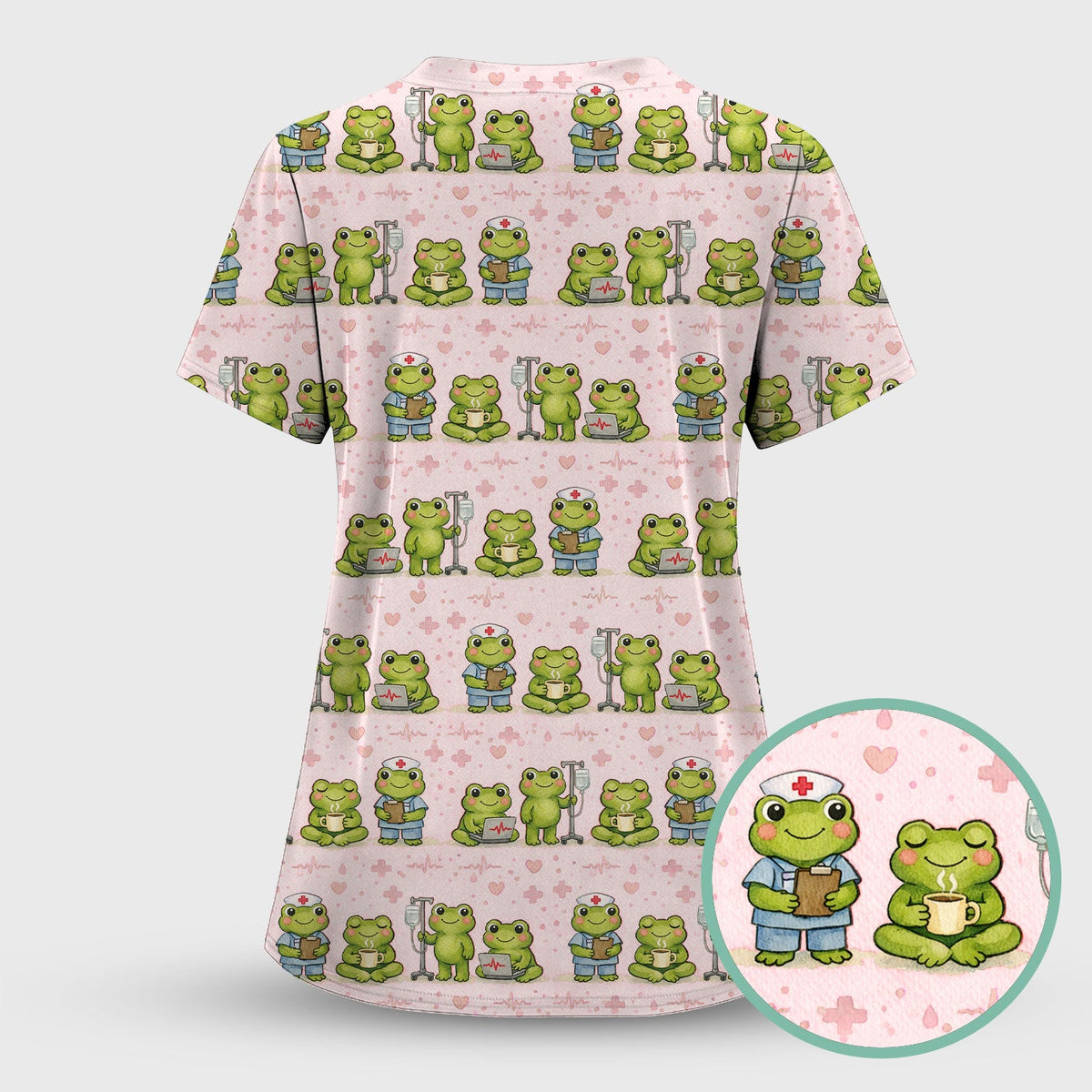 Adorable Frog Various Poses Nurse Scrub Set