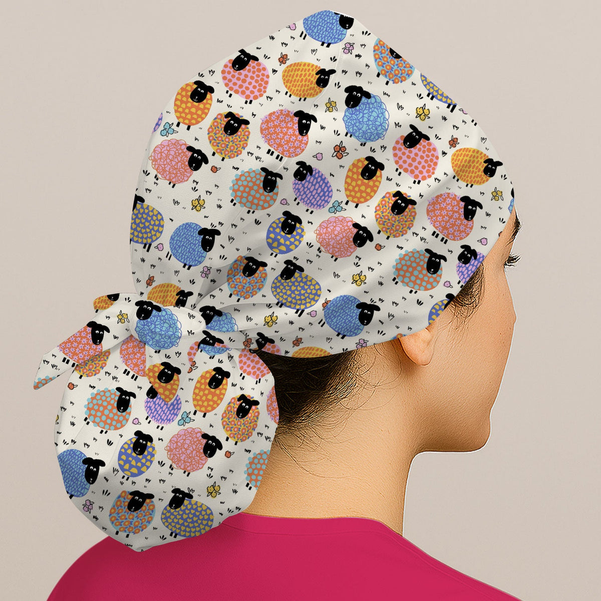 Adorable Colorful Sheep Scrub Cap