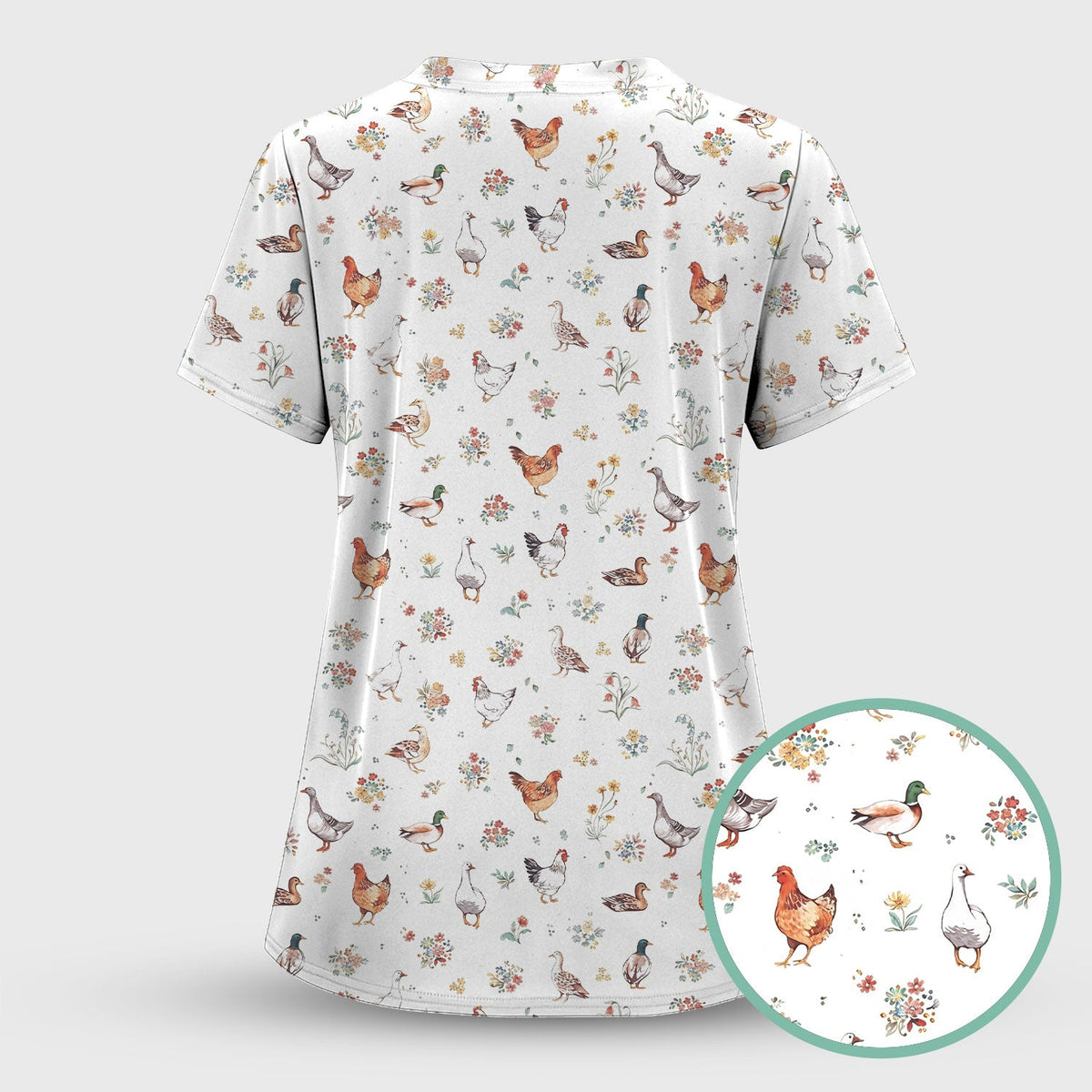 Farm Chicken Duck Floral Nurse Scrub Set