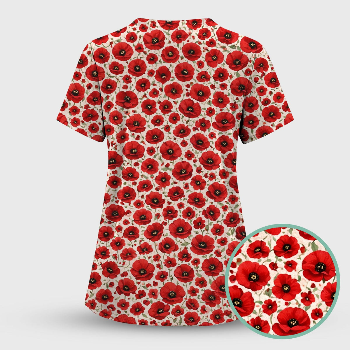 Red Poppy Flower Garden Nurse Scrub Top