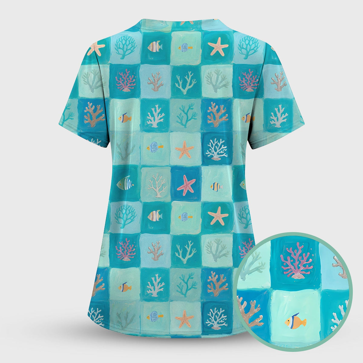 Ocean Coral Fish Starfish Nurse Scrub Set