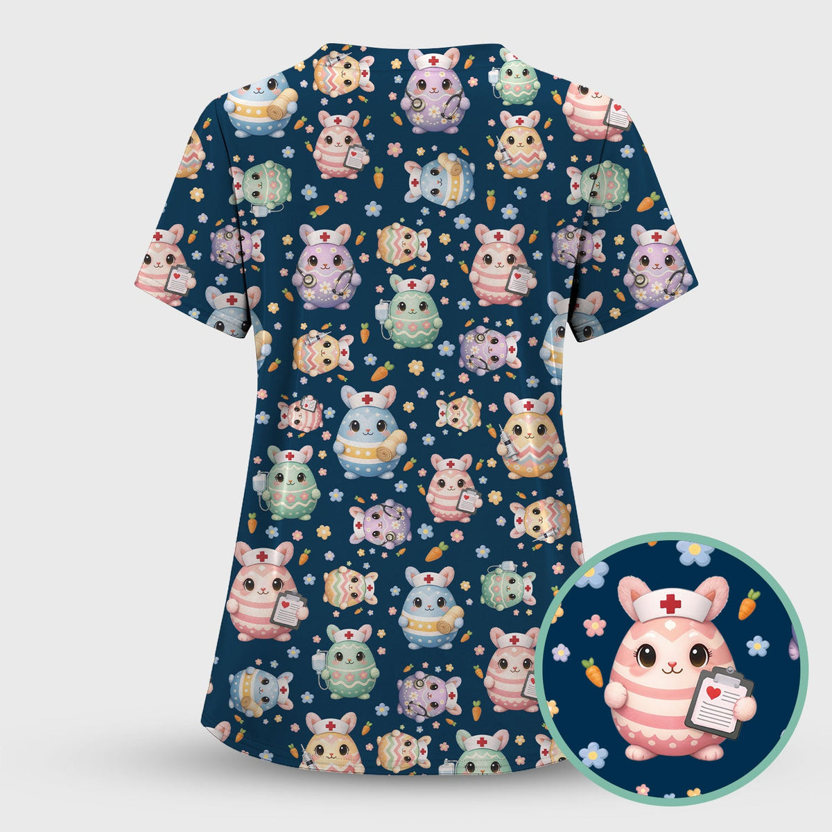 Bunny Pastel Floral Nurse Scrub Set