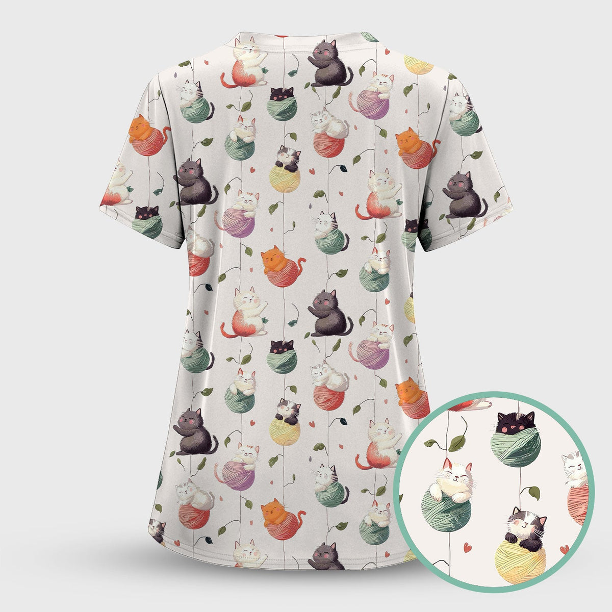 Cats Playing Yarn Balls Nurse Scrub Set