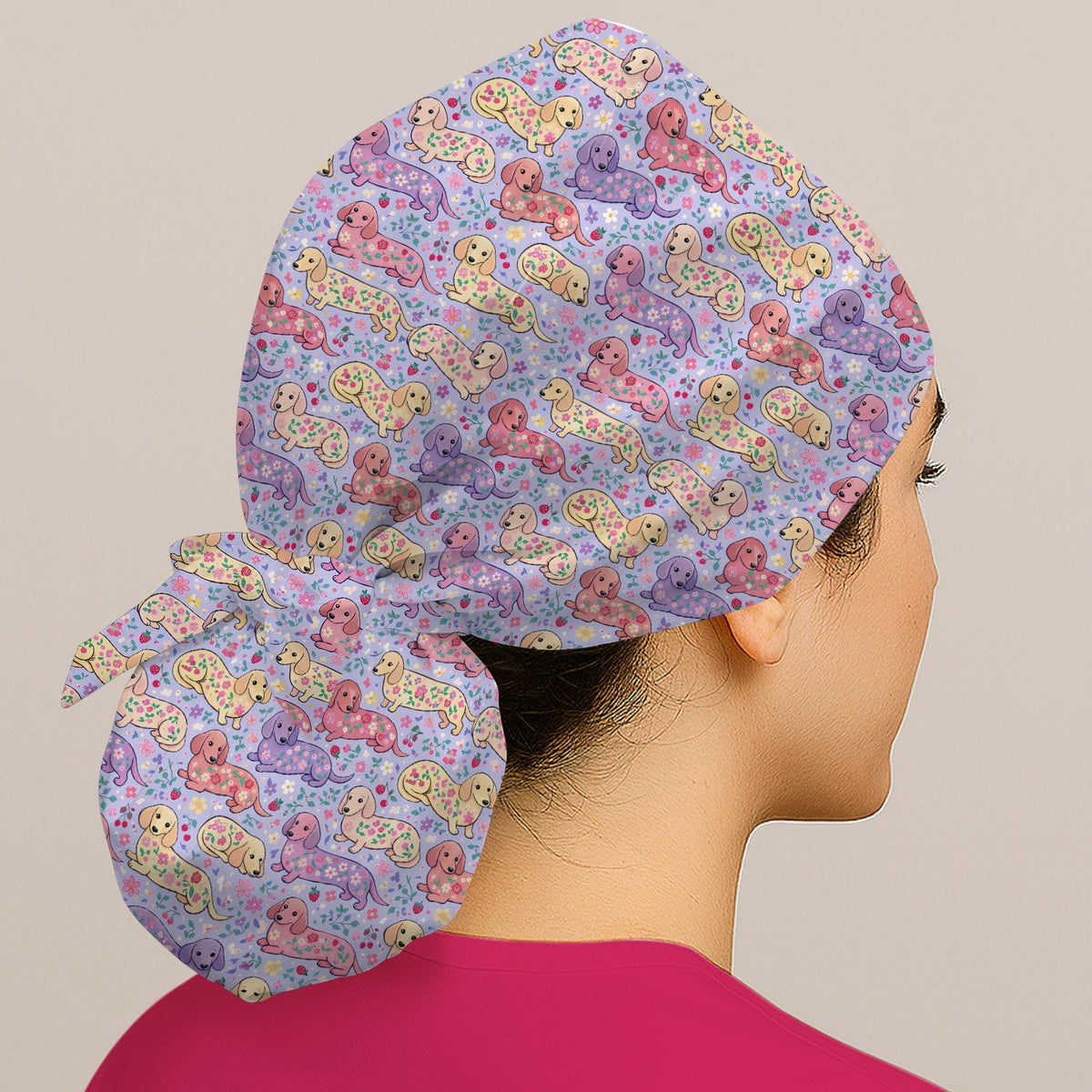 Dachshund Floral Scrub Cap