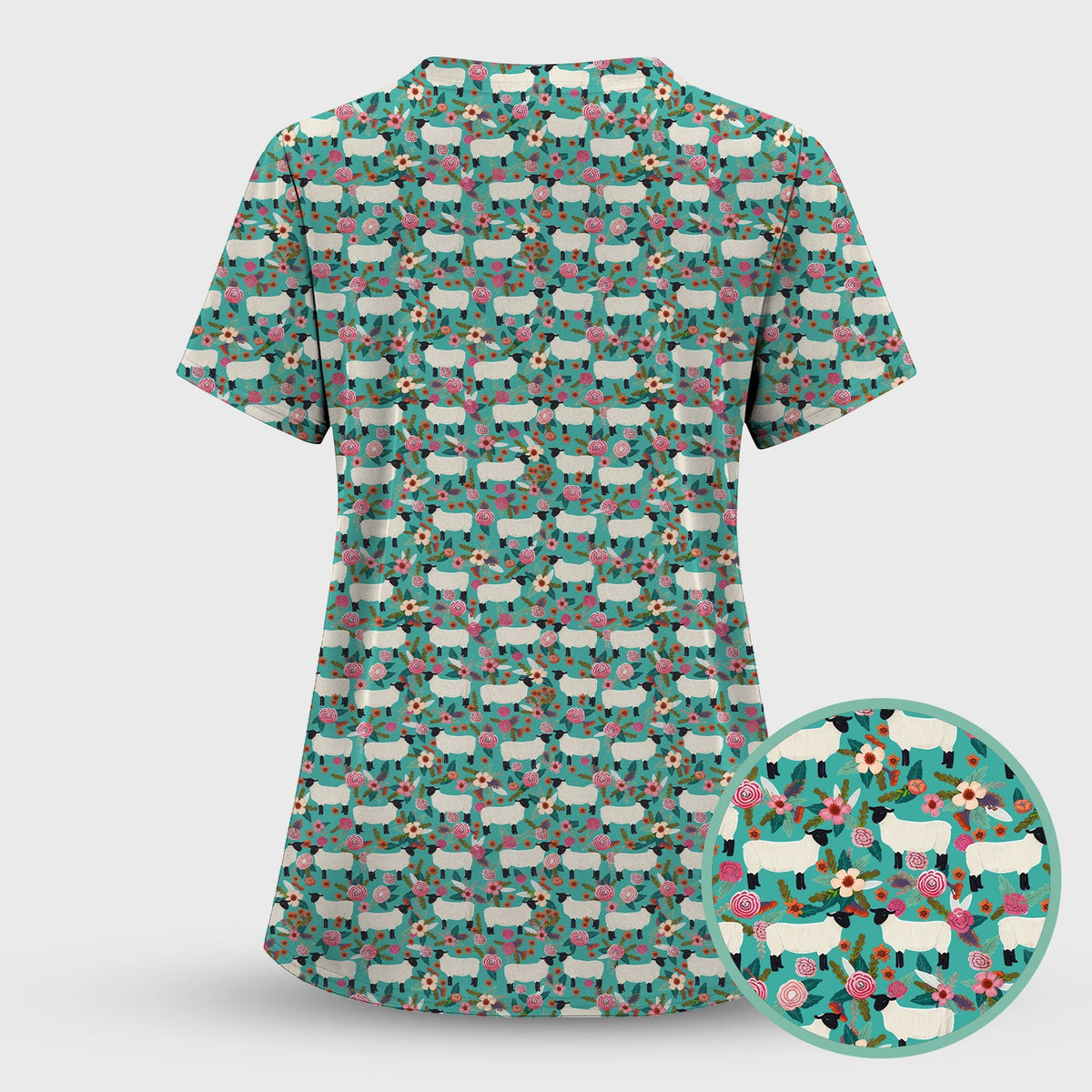 Sheep Floral Meadow Nurse Scrub Set