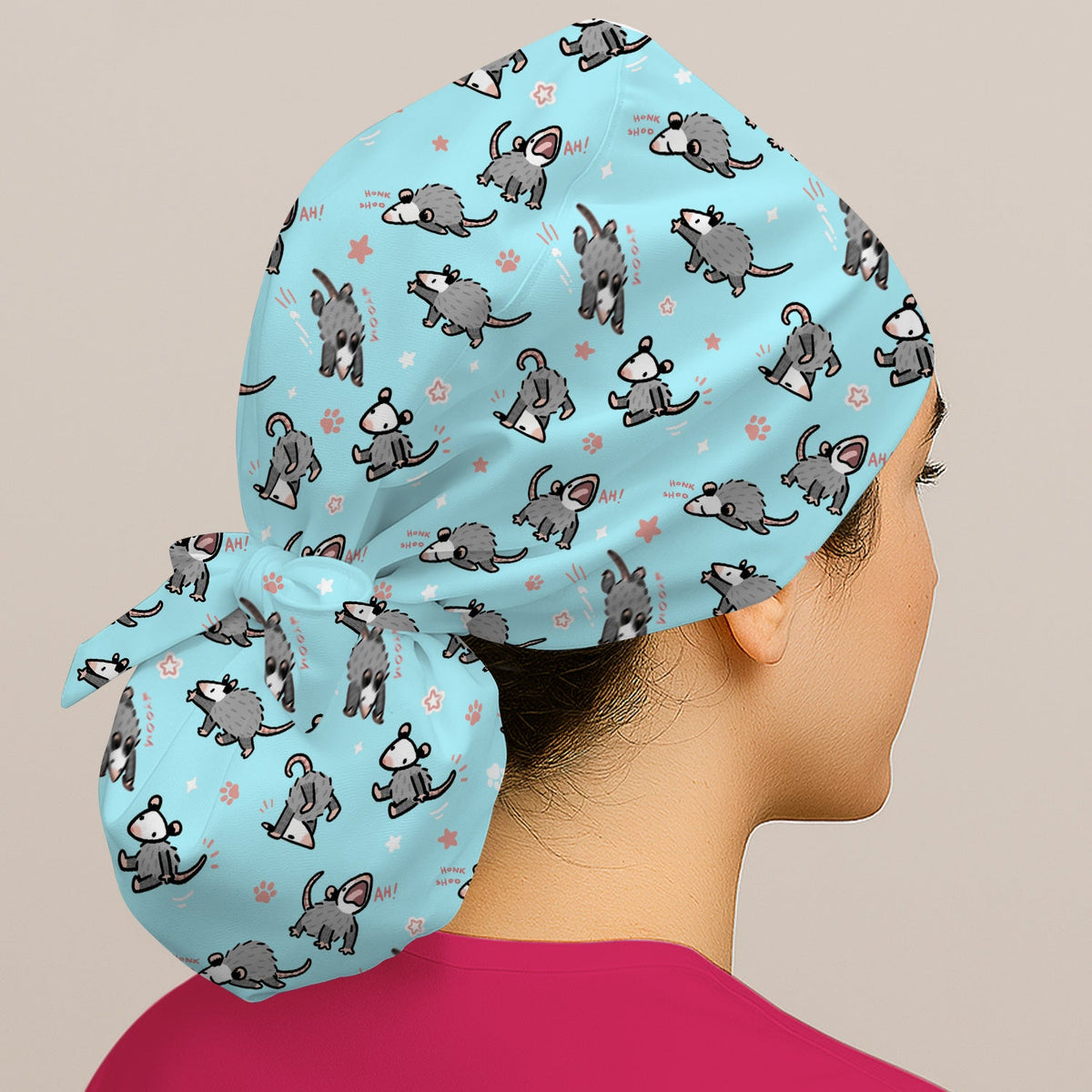 Cartoon Opossum Scrub Cap