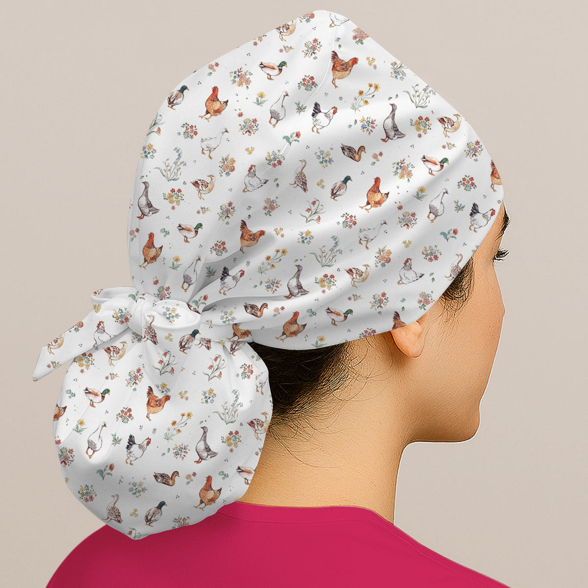 Farm Chicken Duck Floral Scrub Cap