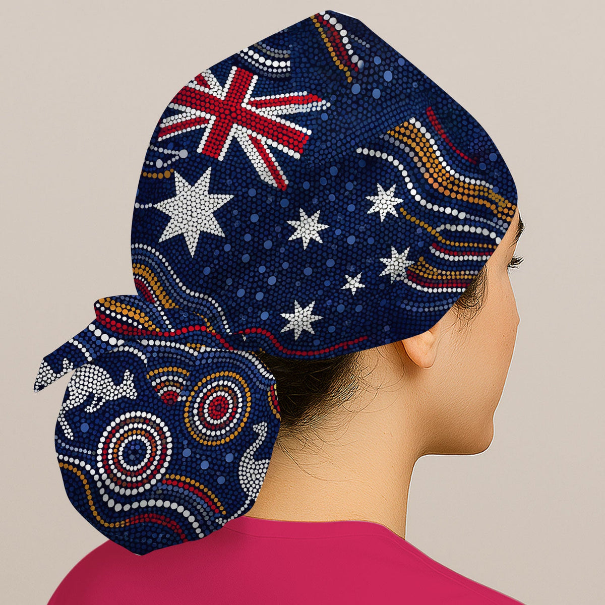 Australian Aboriginal Kangaroo Dot Art Scrub Cap