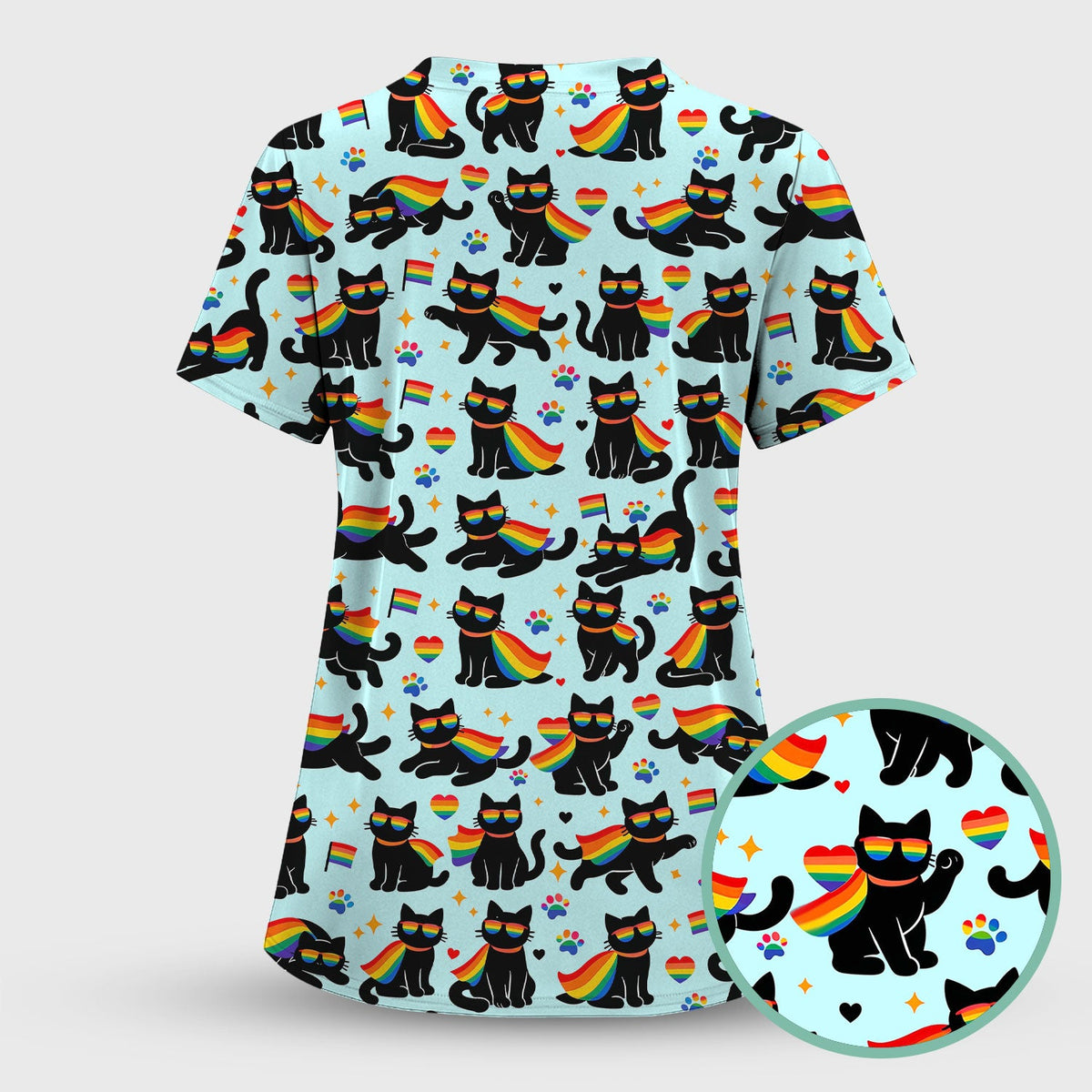 Rainbow Black Cat Pride Nurse Scrub Top
