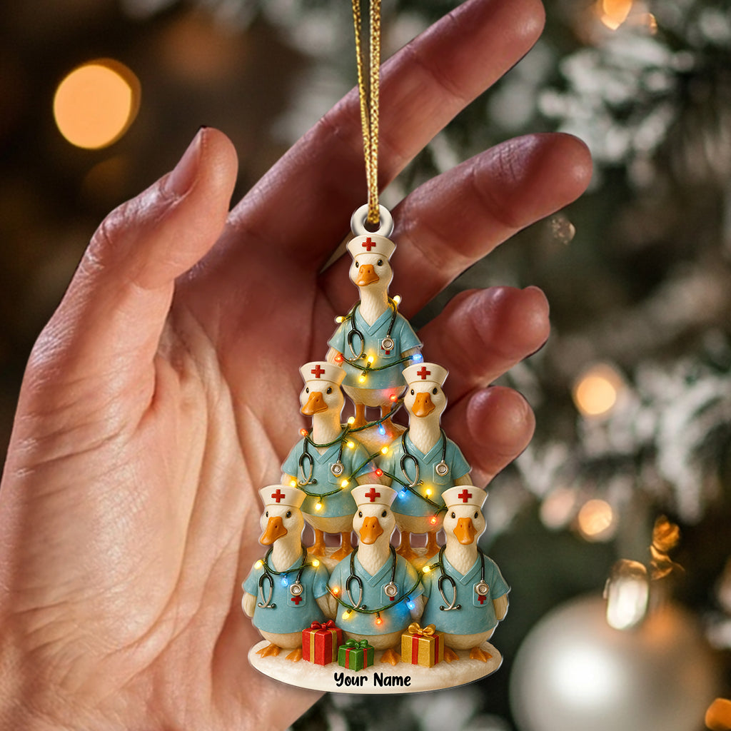 Personalized Duck Figurine Christmas Nurse Ornament