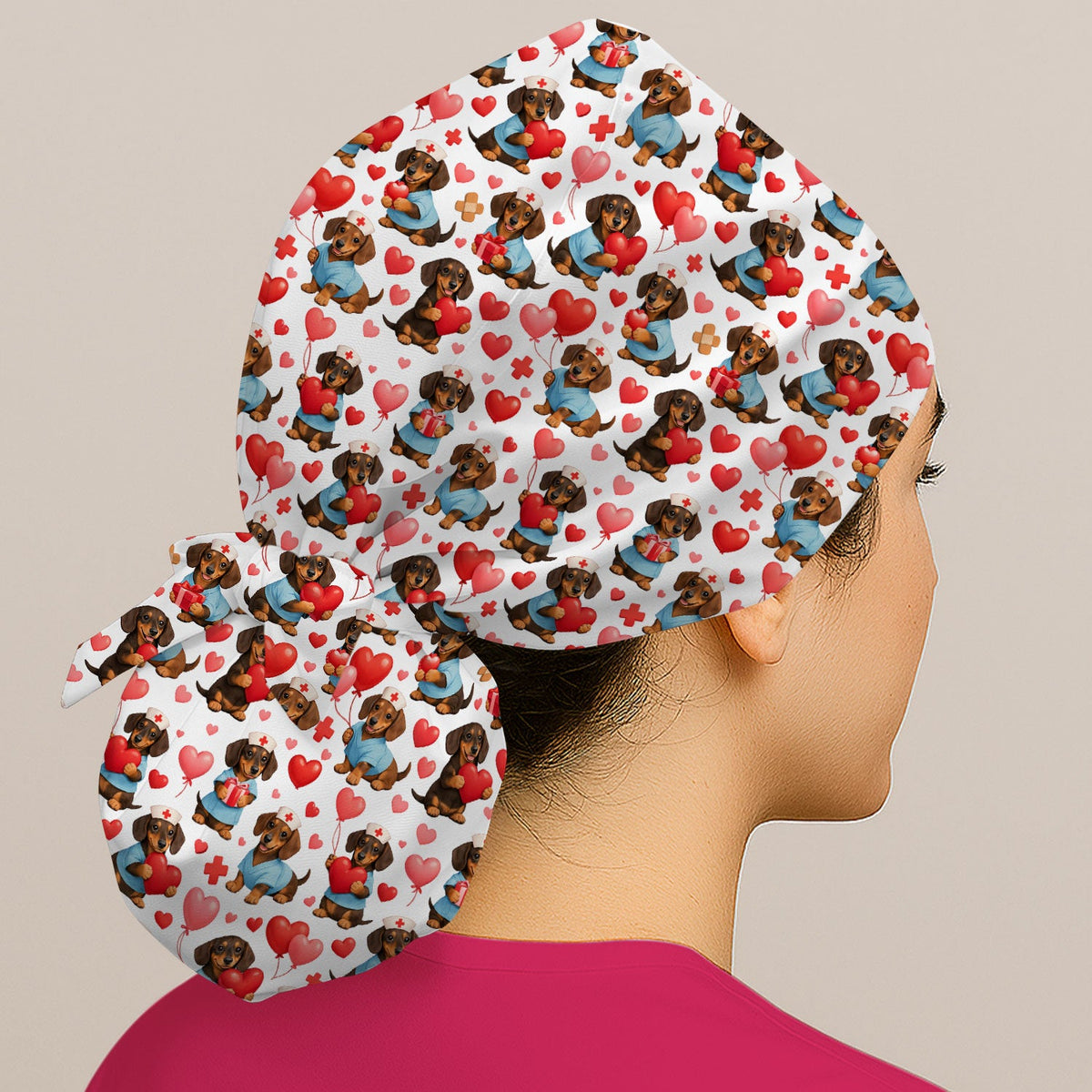 Dachshund Valentine Medical Scrub Cap