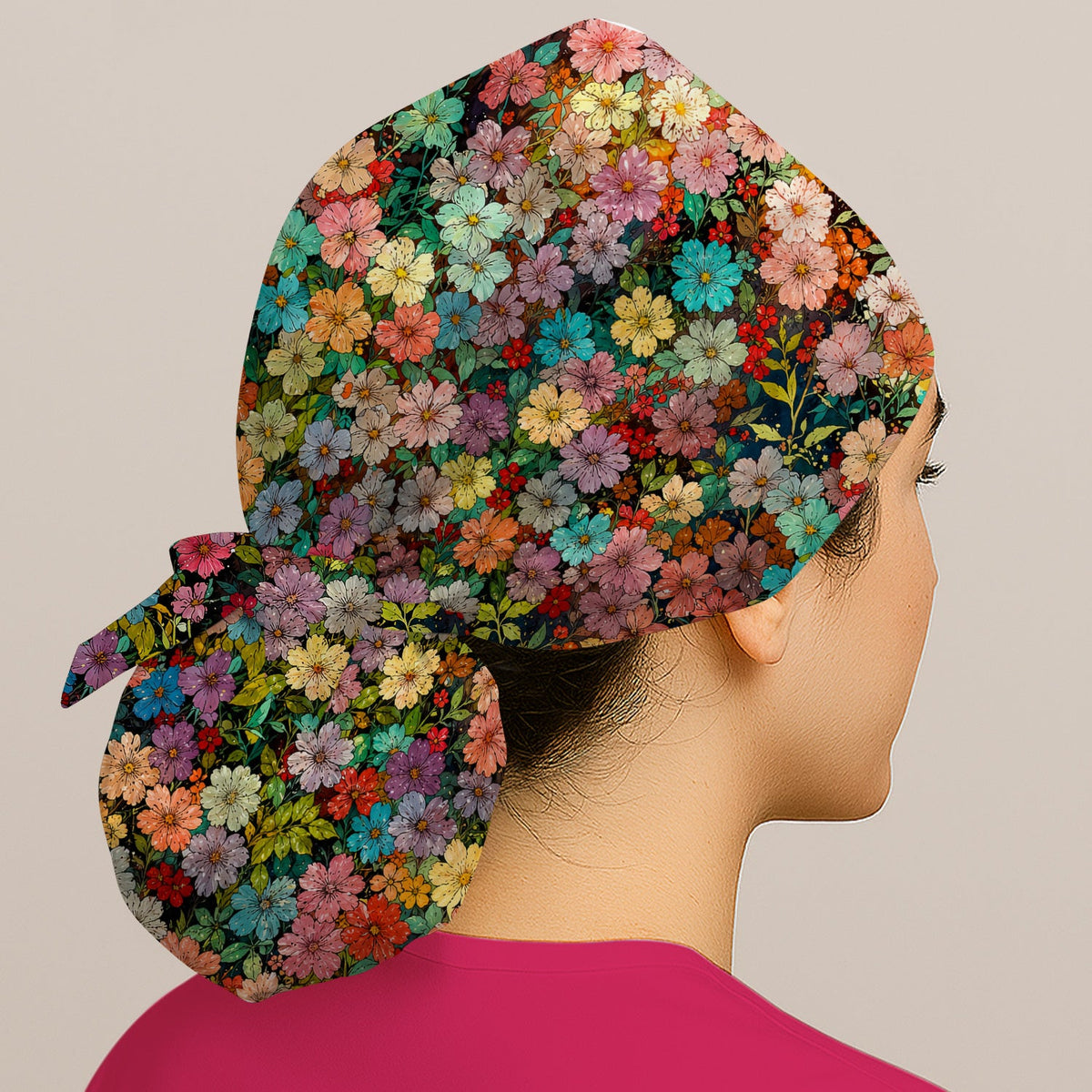 Colorful Wildflower Garden Bloom Pattern Scrub Cap