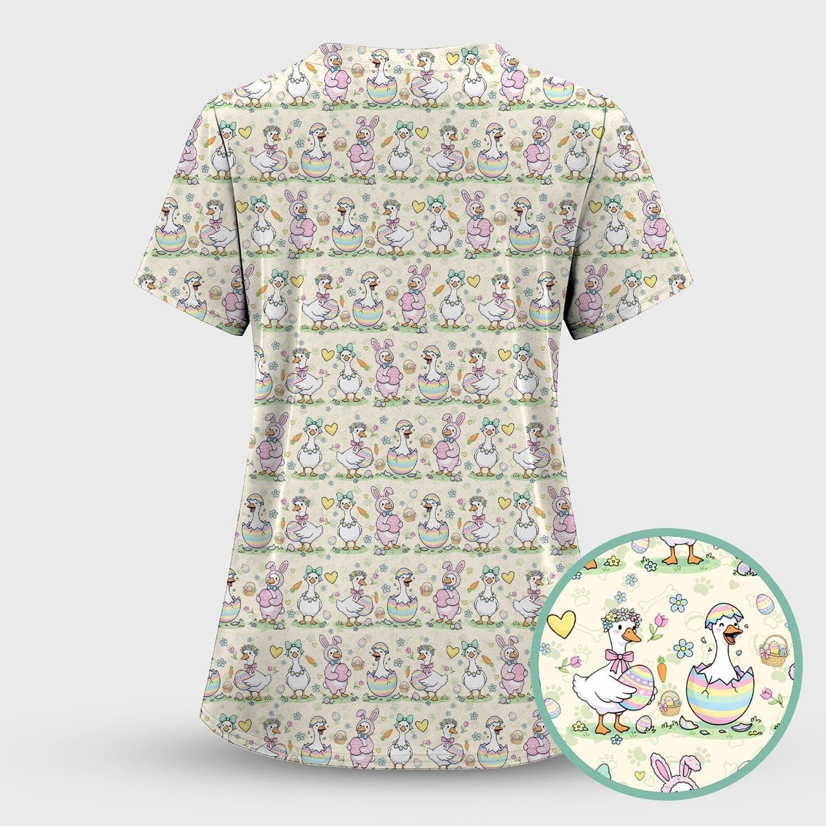 Spring Easter Goose Bunny Nurse Scrub Set