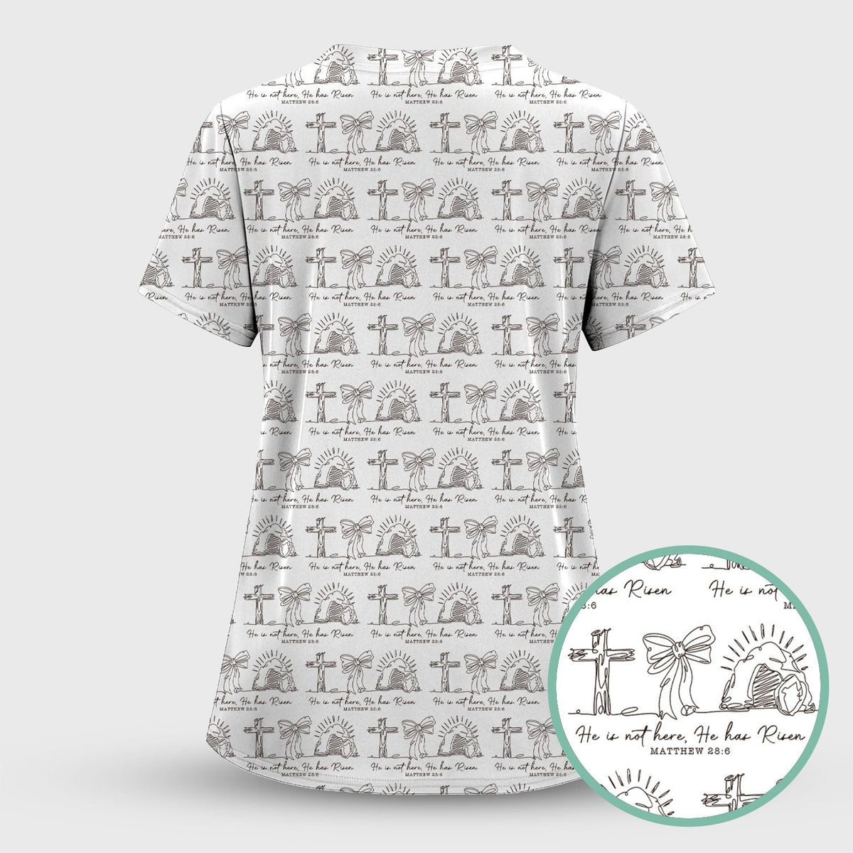 Christian Cross He Is Risen Pattern Scrubs Top, Comfortable Scrubs for Nurses